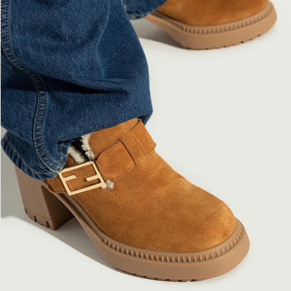 FENDI Feel FF logo shearling lined heels mules - Picture 2 of 6